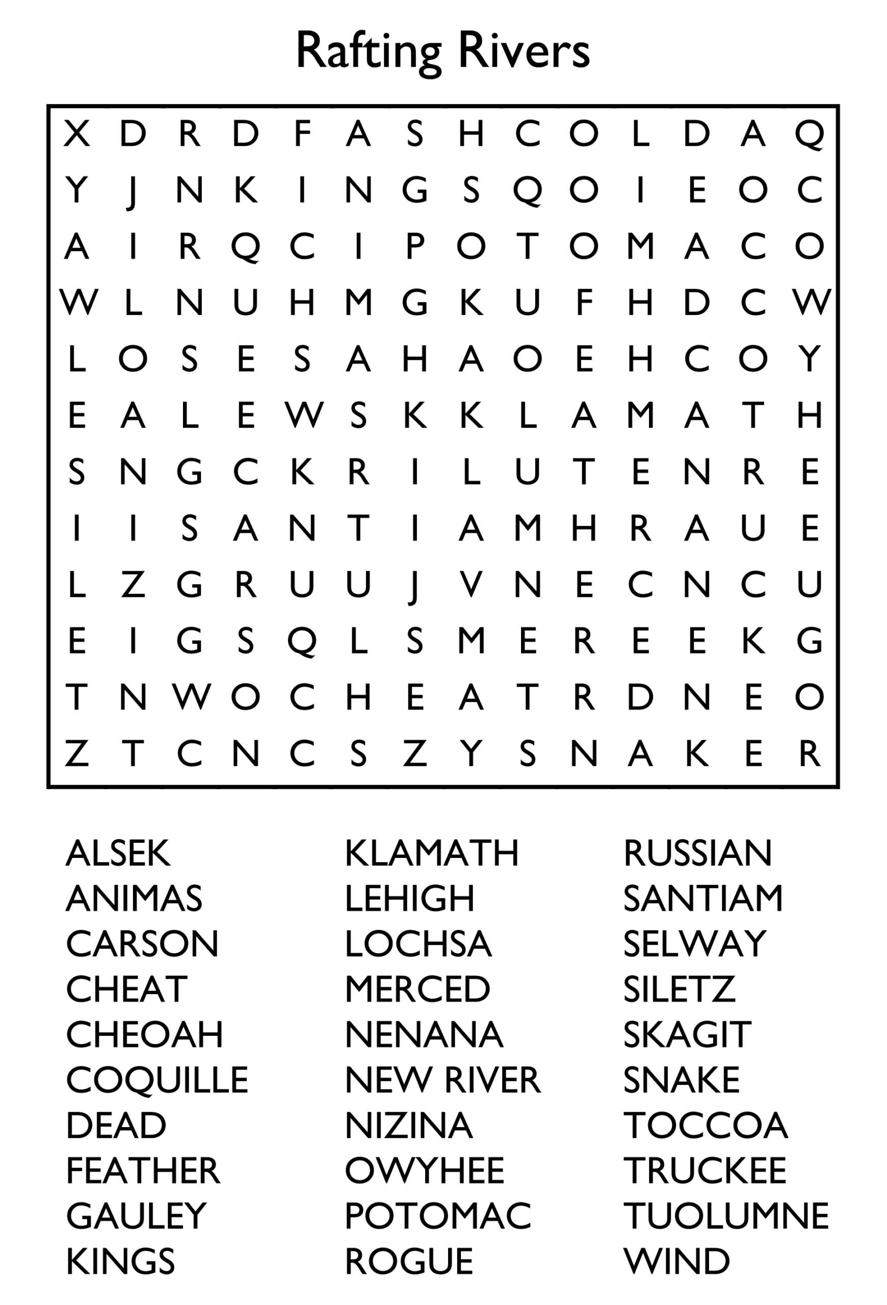 Free Printable Word Search Generator