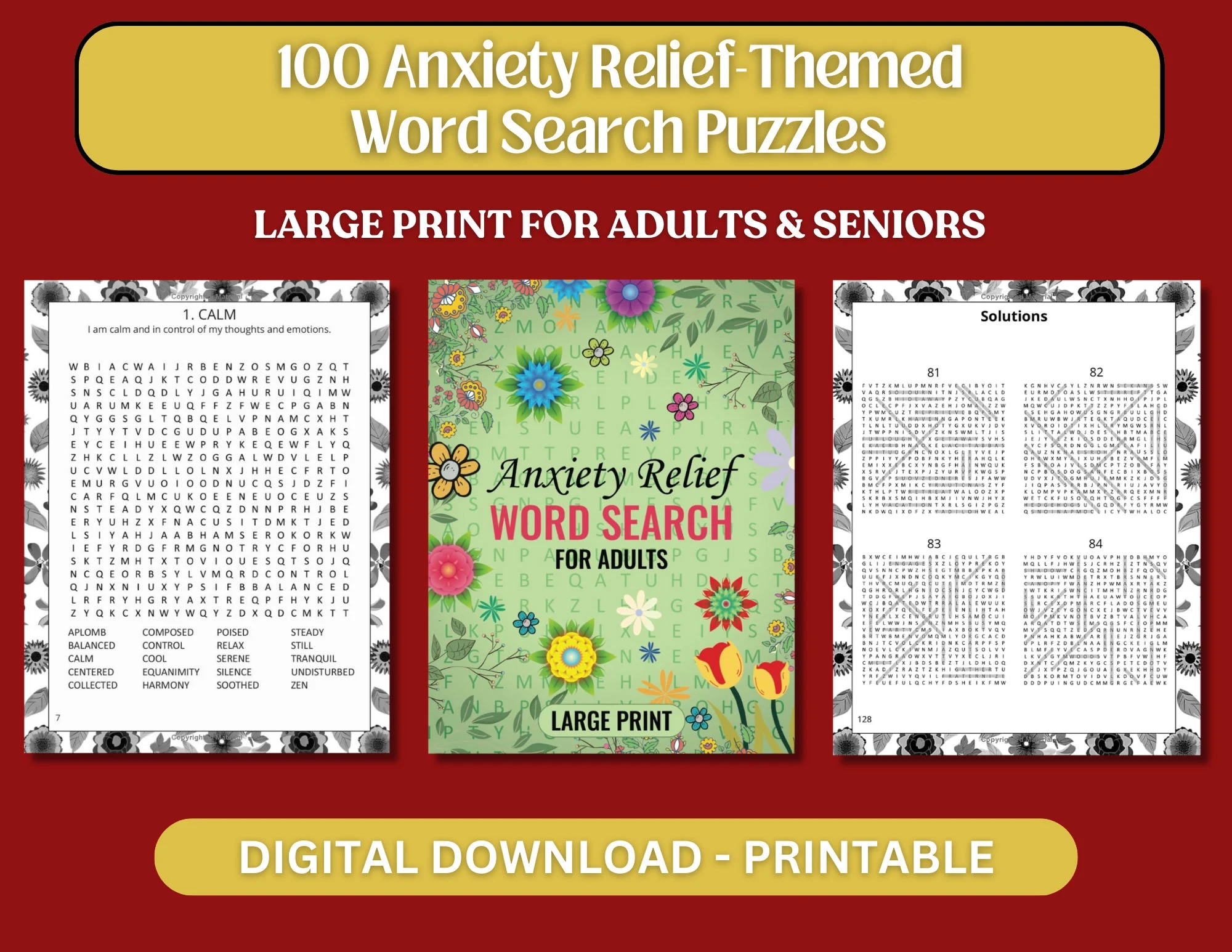 100 Anxiety Relief Word Search Printable Word Search For Adults Seniors Mindfulness Word Search Printable Mental Health Word Search Etsy