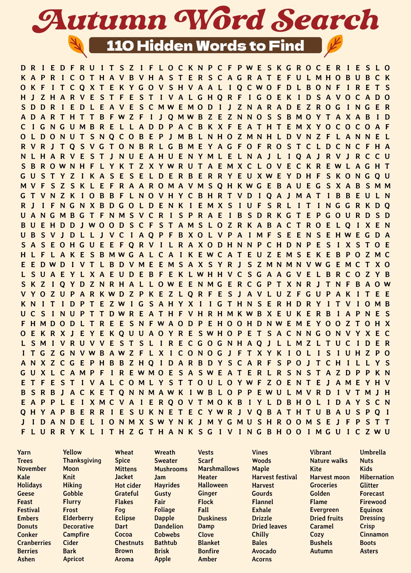 Hard Adult Word Search Printable