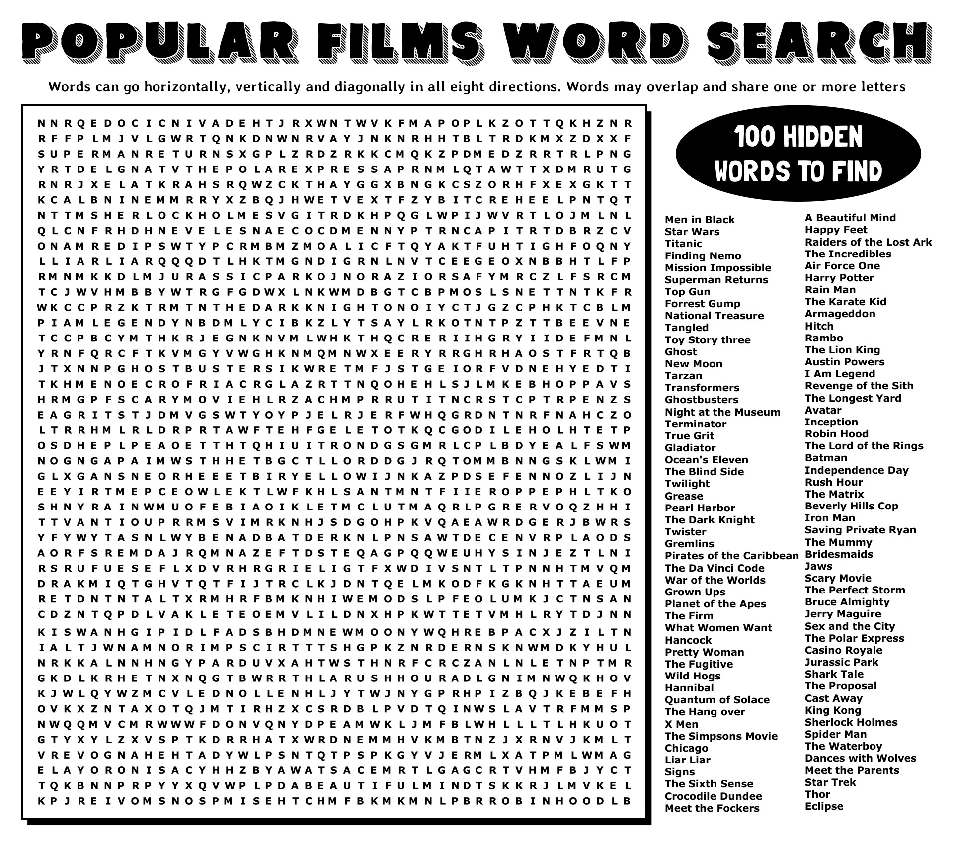 100 Word Word Search Puzzles Printable