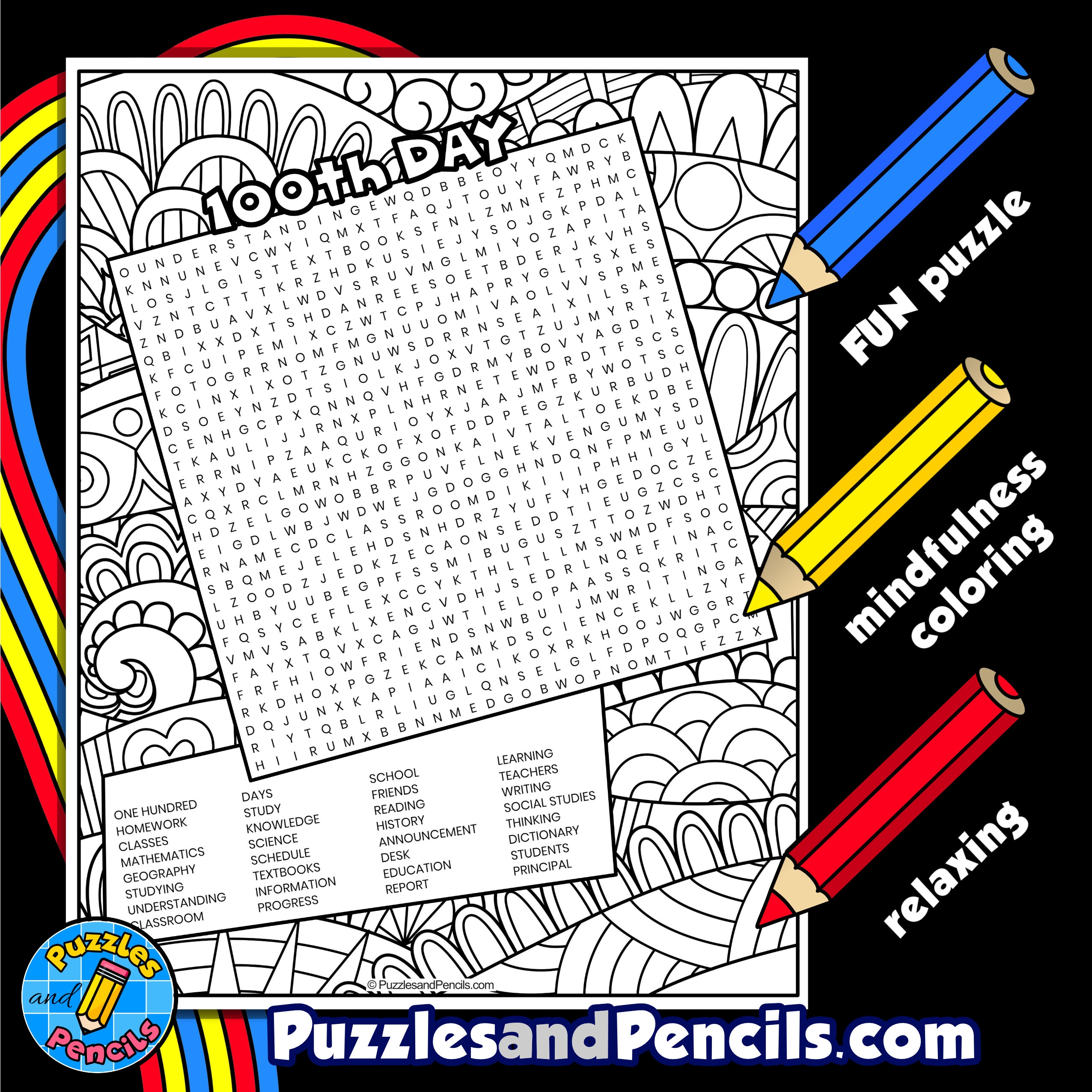 100th Day Of School Word Search Puzzle Activity Page With Coloring Wordsearch Made By Teachers