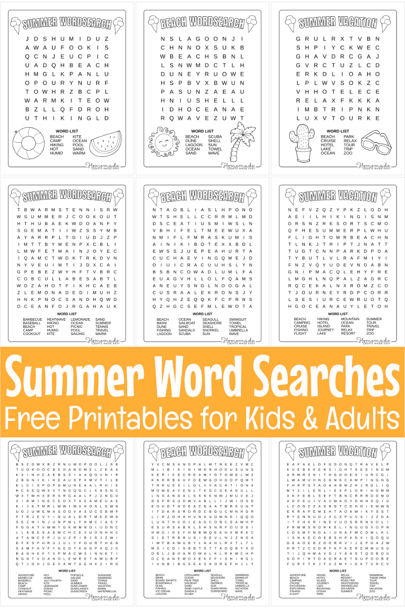 12 Best Free Printable Summer Word Search Puzzles For Kids