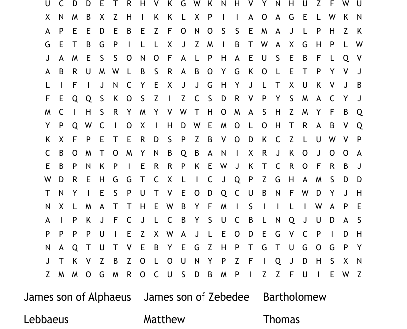 12 Disciples Word Search WordMint