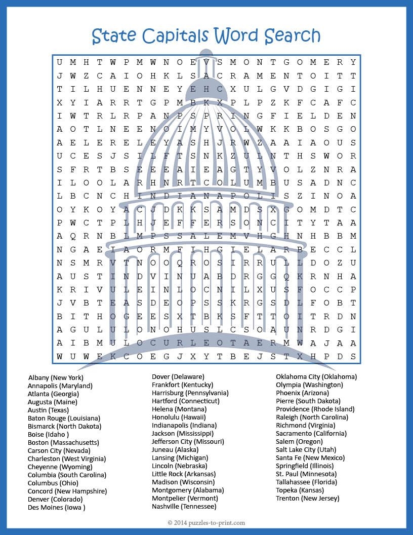 New Jersey Word Search Printable