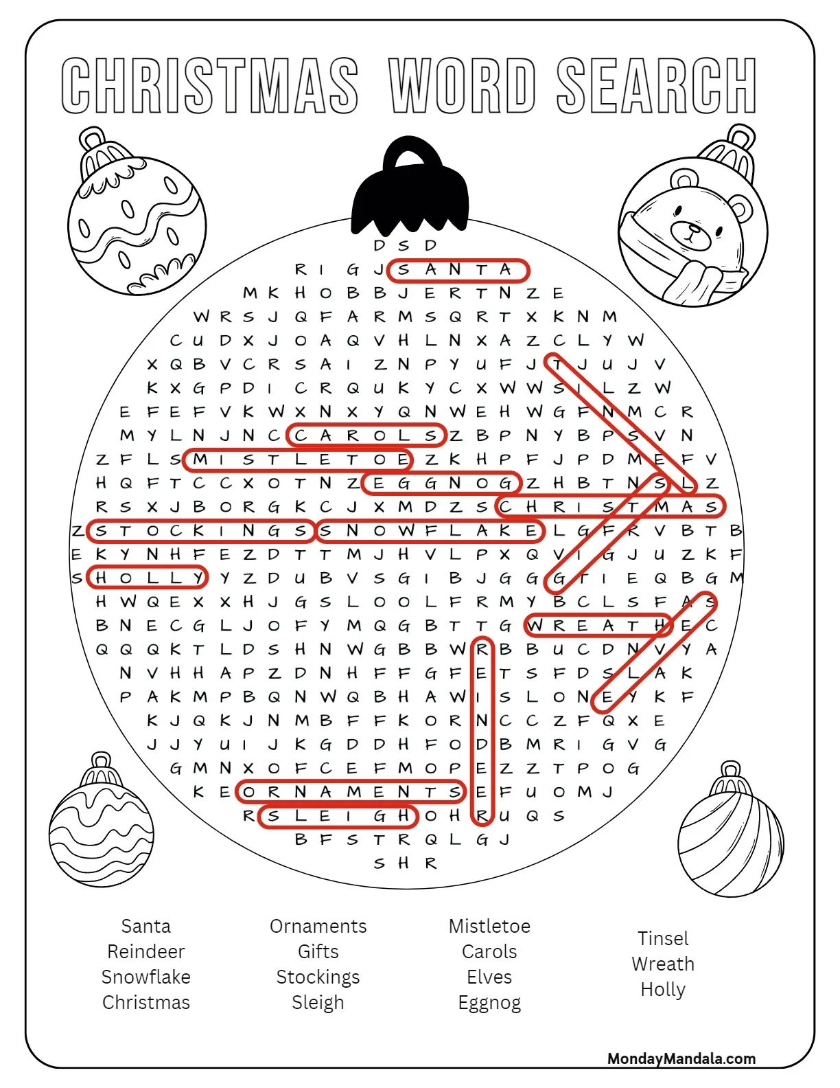 Printable Christmas Word Search 4th Grade