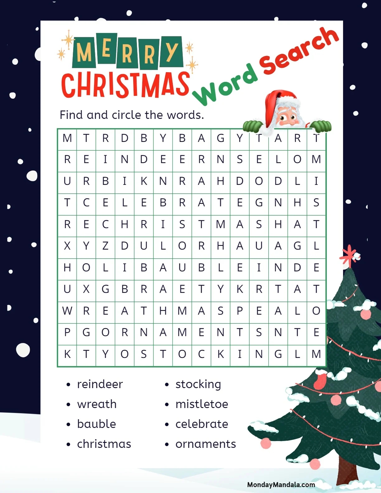 Printable School Christmas Hard Word Search