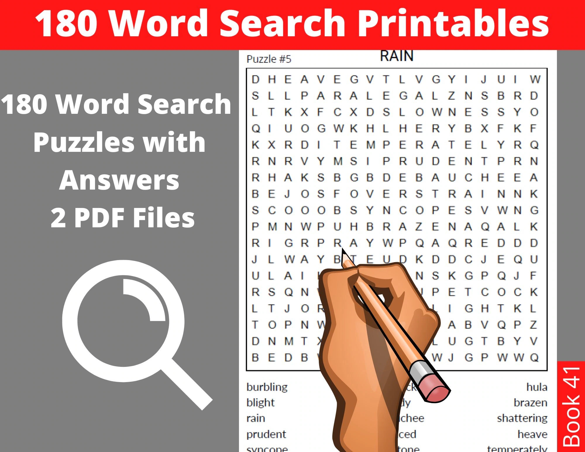 180 Word Search Printable Word Search Puzzle With Answers Instant Download Etsy