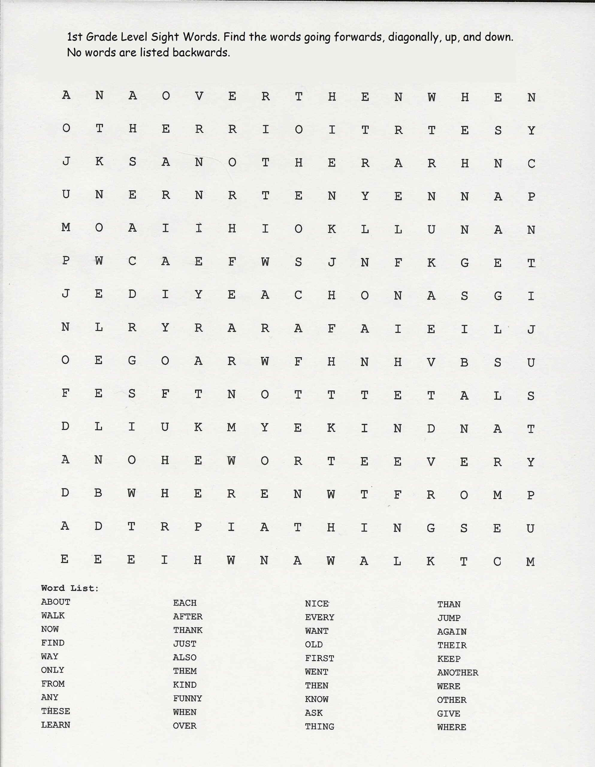 1st Grade Sight Words Word Search Etsy