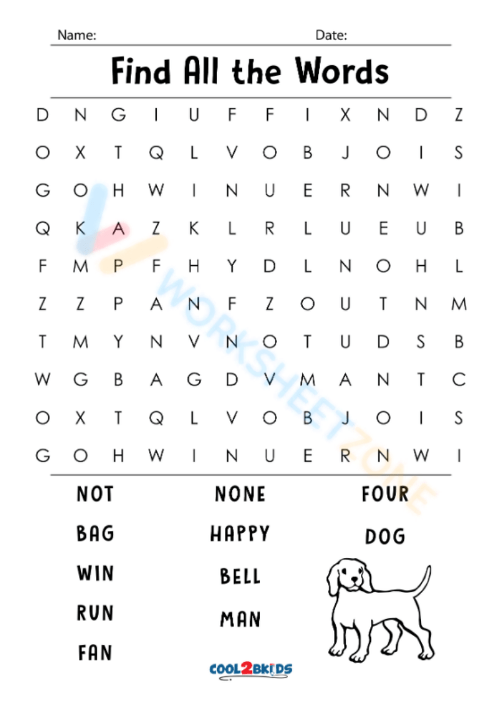 1st Grade Word Search 6 Worksheet
