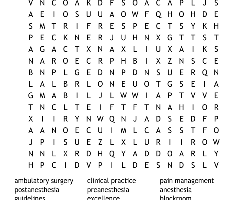 2017 PeriAnesthesia Nurses Week Word Search WordMint
