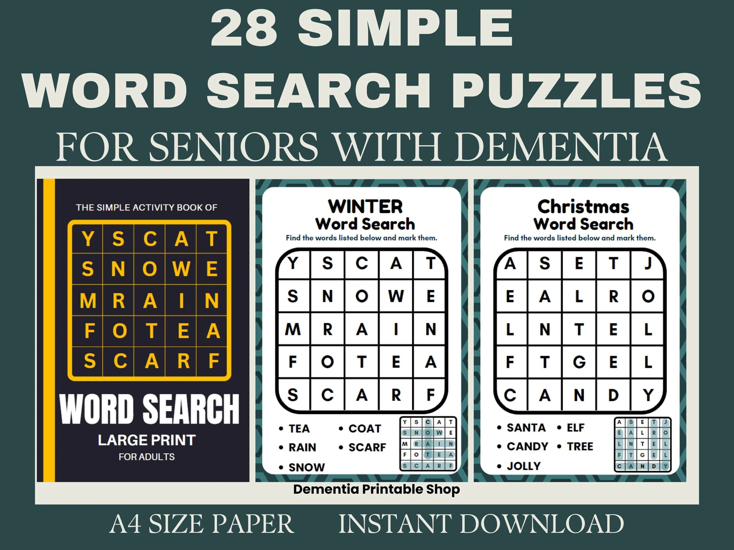 28 Word Search Puzzles Activity For Seniors Large Print 28 Easy Worksheet For Elderly With Alzheimer s Dementia Parkinson Memory Loss Etsy