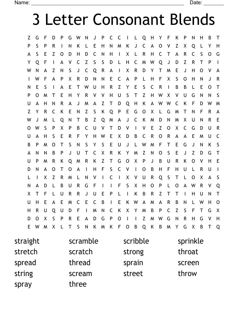 3 Letter Consonant Blends Word Search WordMint