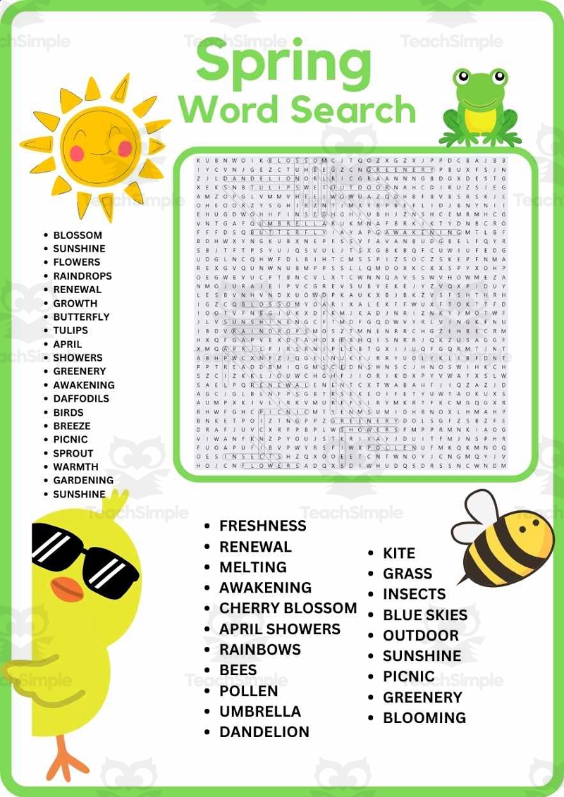 3rd 4th 5th 6th Grade GIANT SPRING BREAK Word Search Worksheet By Teach Simple