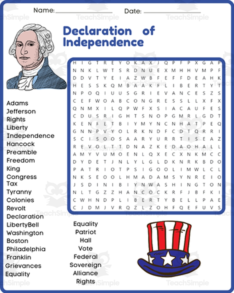 Declaration Of Independence Word Search Printable