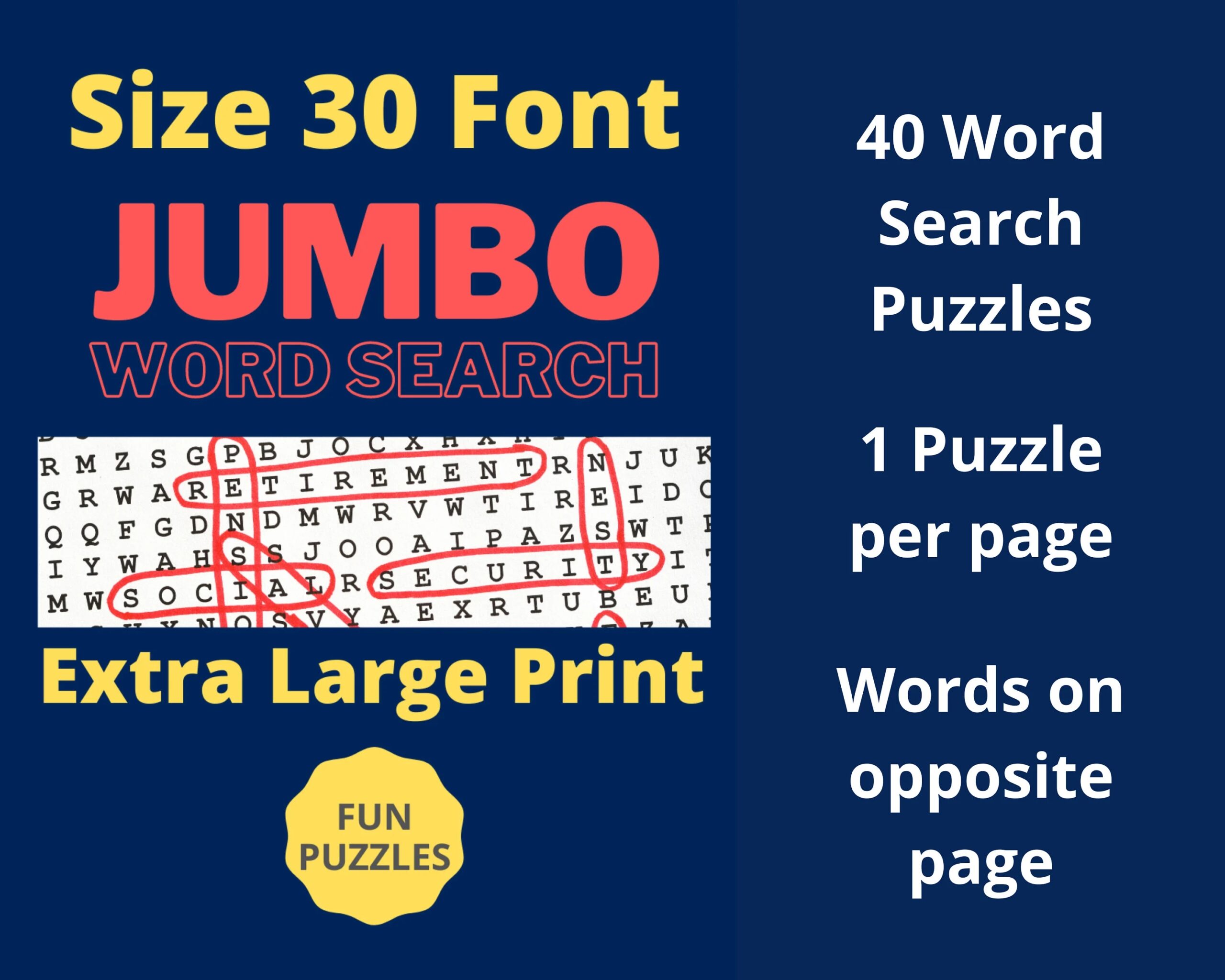 40 Jumbo Font Word Search Puzzle Extra Large Print Word Search 40 Puzzles 1 Puzzle Per Page Easy To See Vision Loss Font 30 Etsy