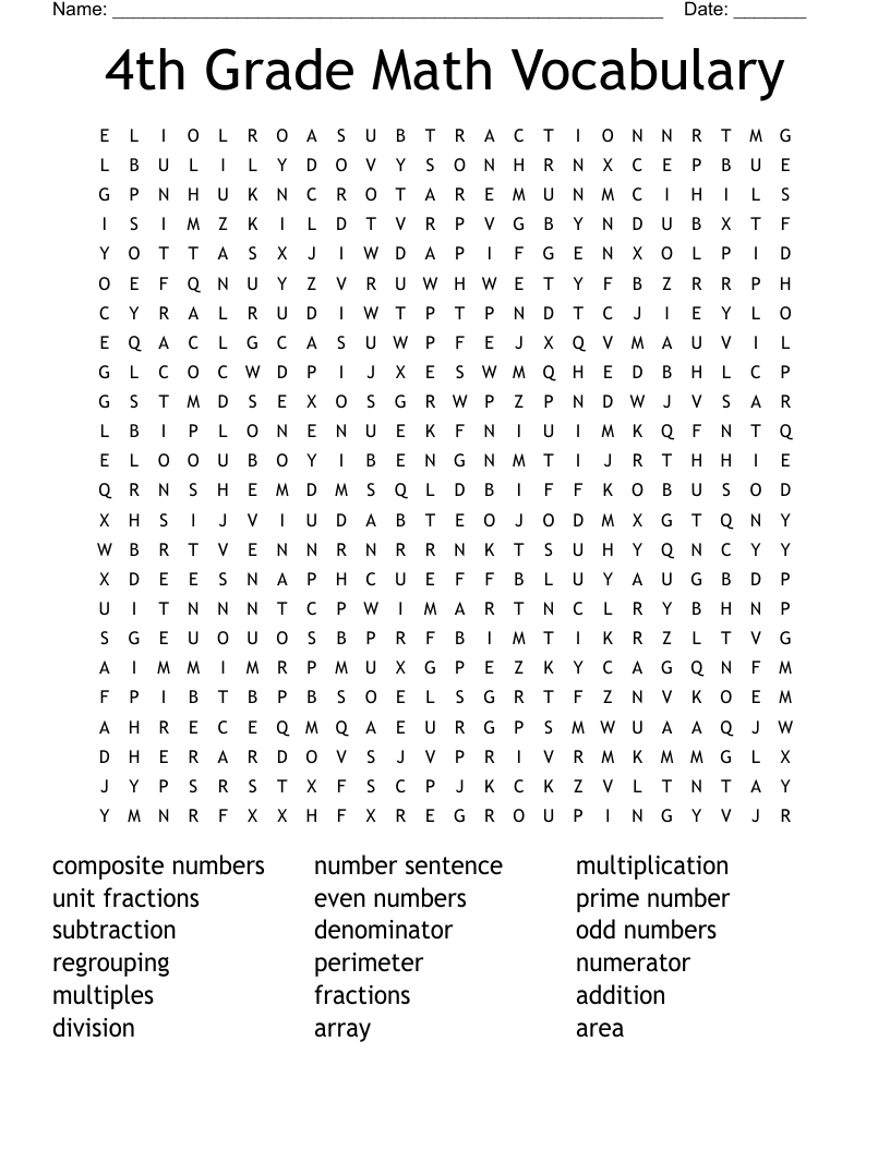 4th Grade Math Vocabulary Word Search WordMint Worksheets Library