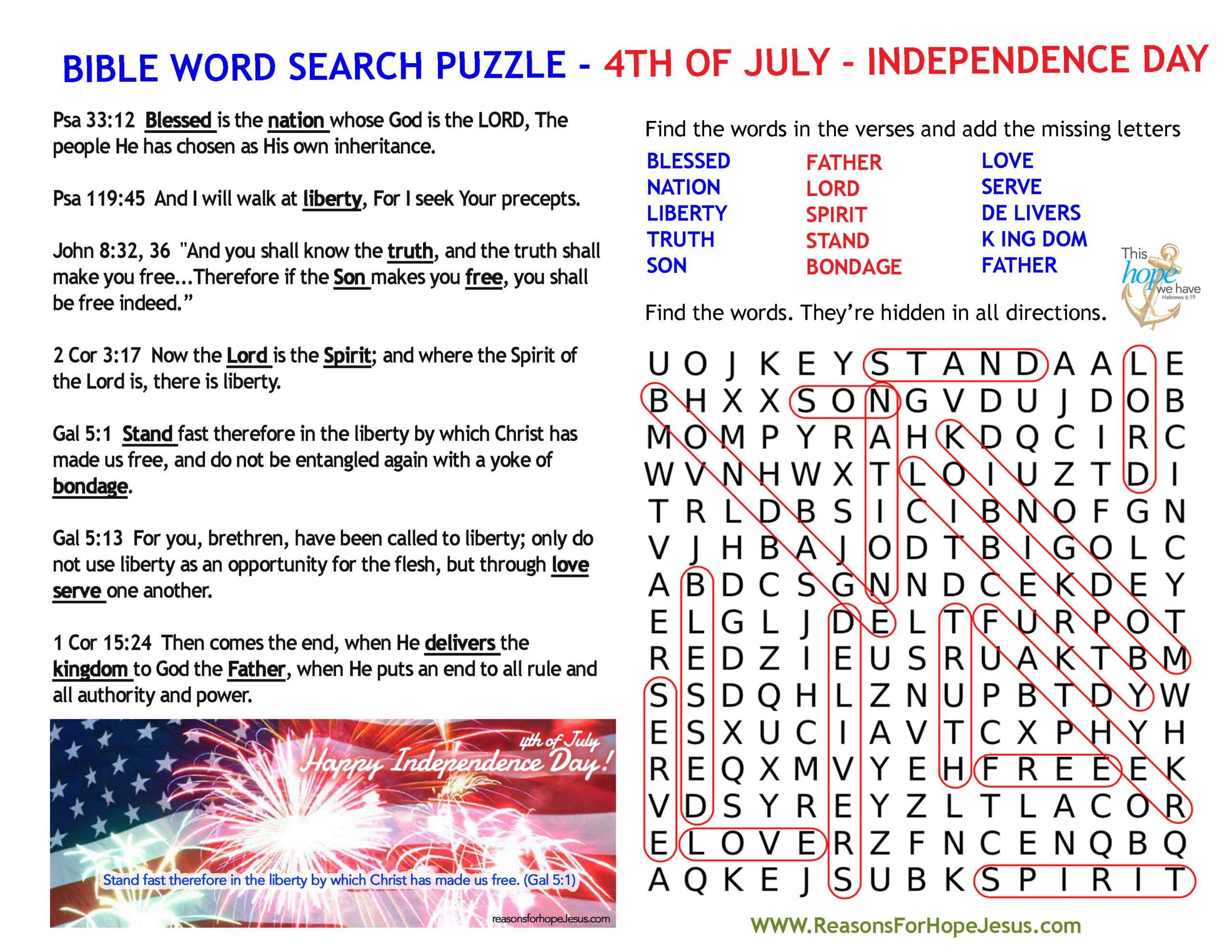 Printable Bible Word Search With Hidden Message