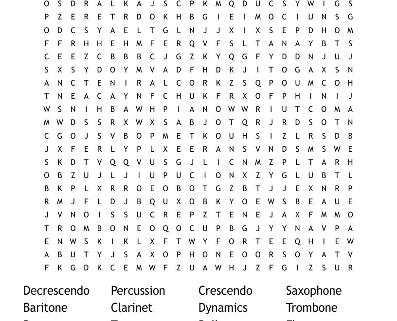 5th Grade Band Word Search WordMint