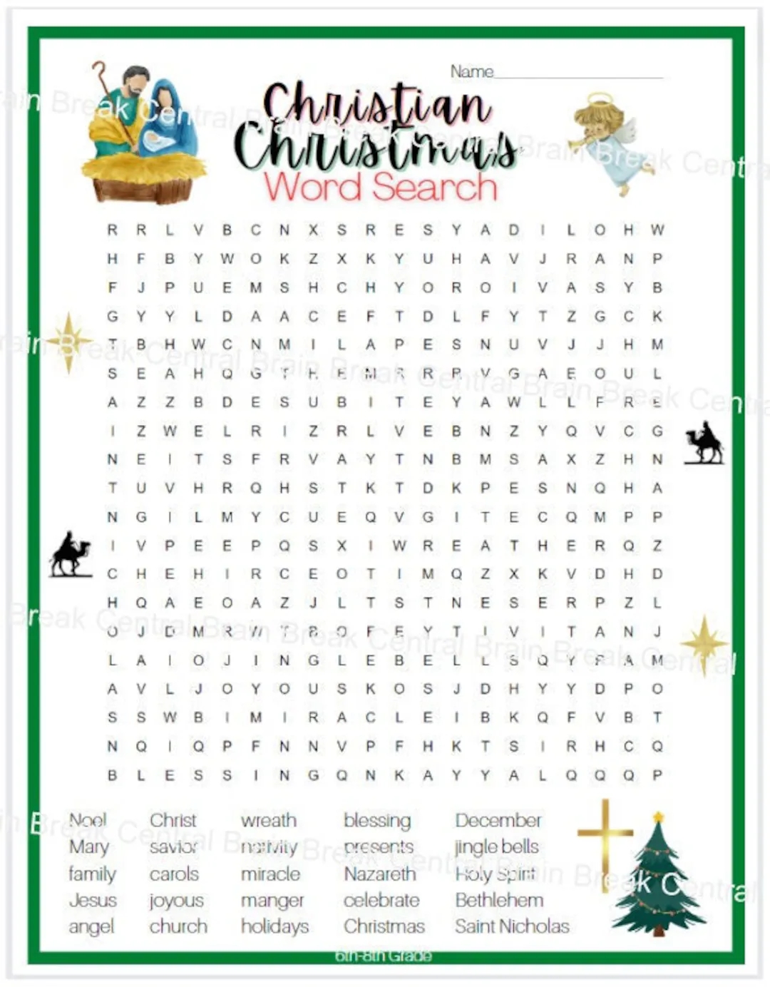 6th 8th Grade Christian Christmas Word Search With Answer Key Printable Etsy UK