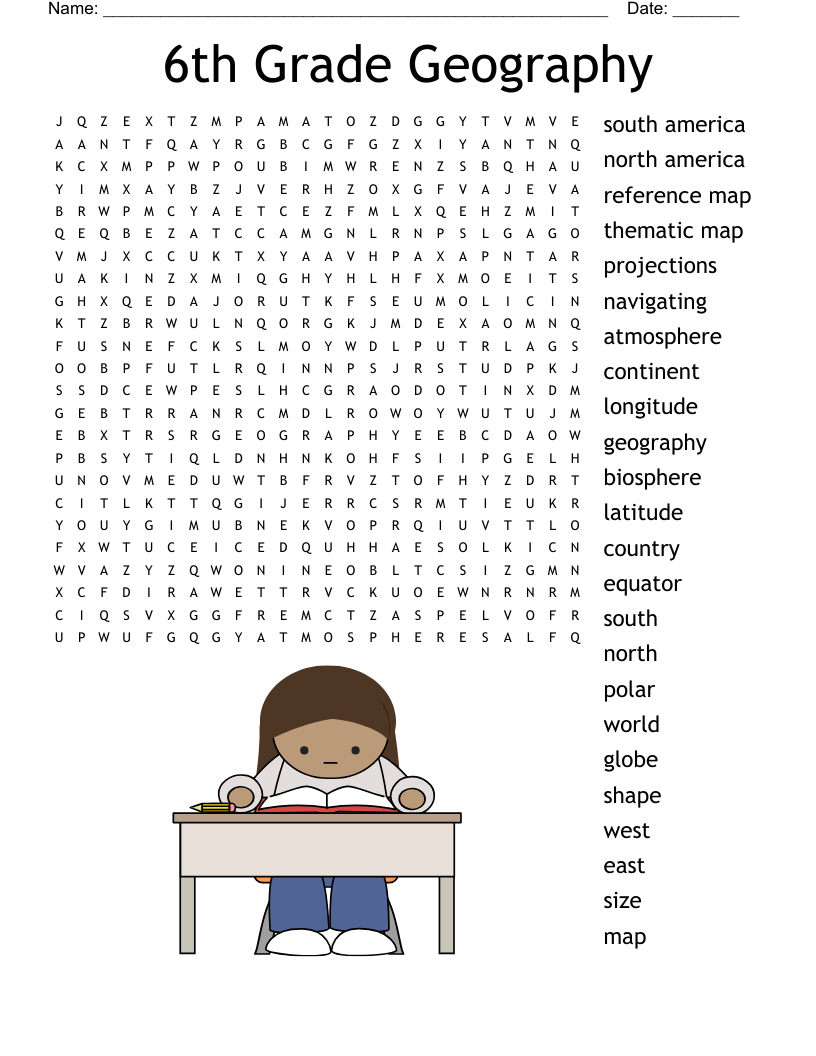 6th Grade Geography Word Search WordMint