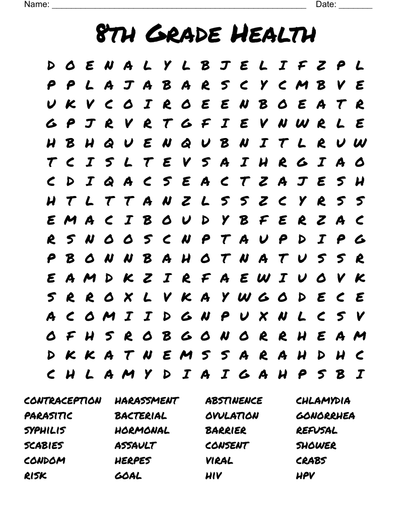 8th Grade Health Word Search WordMint