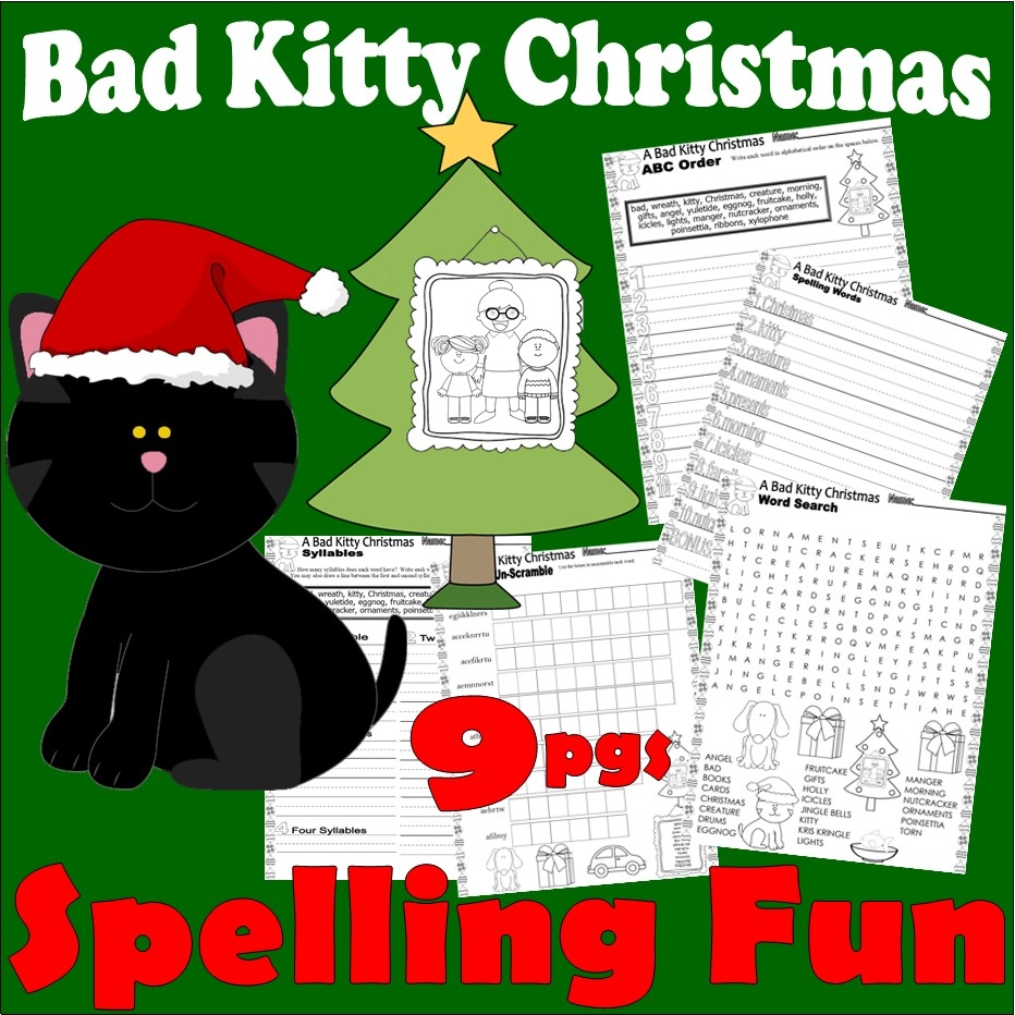 A Bad Kitty Christmas Reading Word Search Spelling Activities 9 Page Fun Packet Made By Teachers