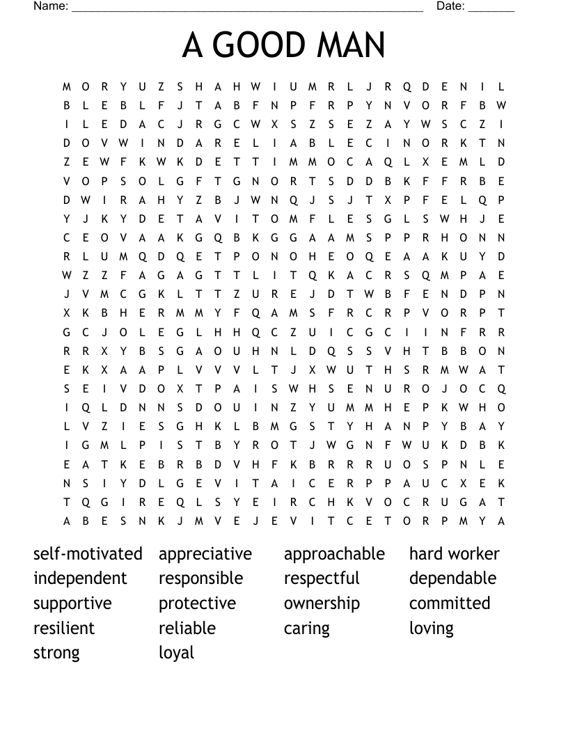 A GOOD MAN Word Search WordMint