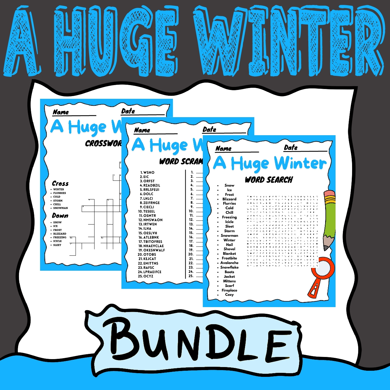 A Huge Winter Word Search word Scrimble crossword Puzzle Made By Teachers
