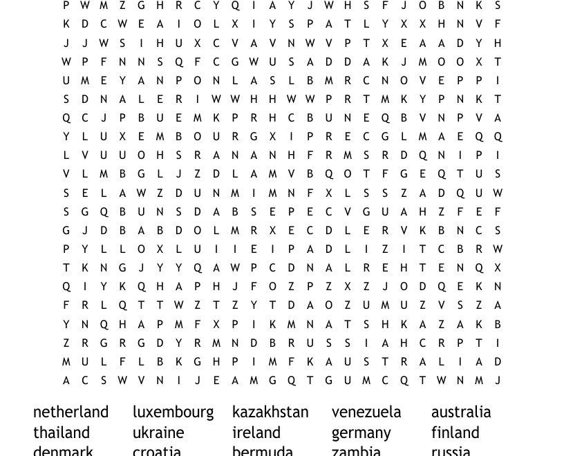 A To Z Country Word Search WordMint