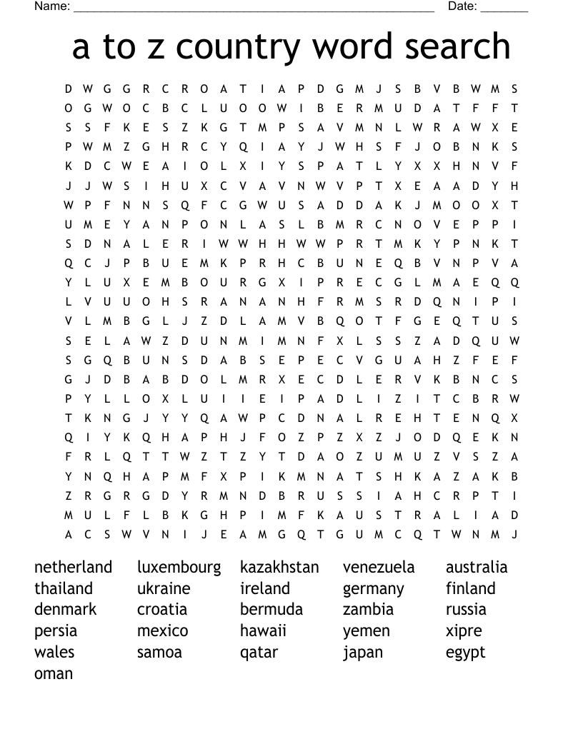 A To Z Country Word Search WordMint