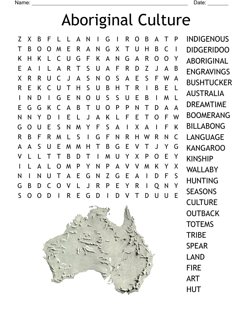 Aboriginal Culture Word Search WordMint