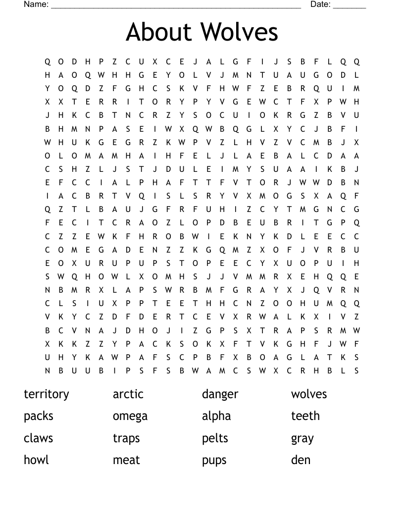 About Wolves Word Search WordMint