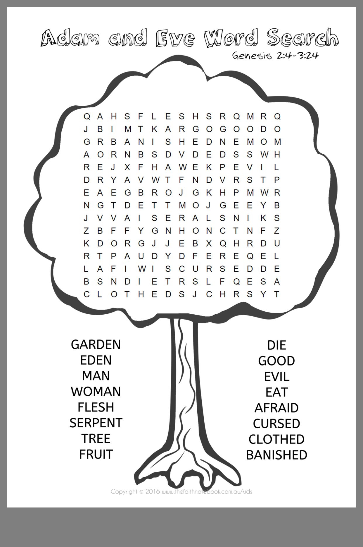 Adam And Eve Word Search Printable Free