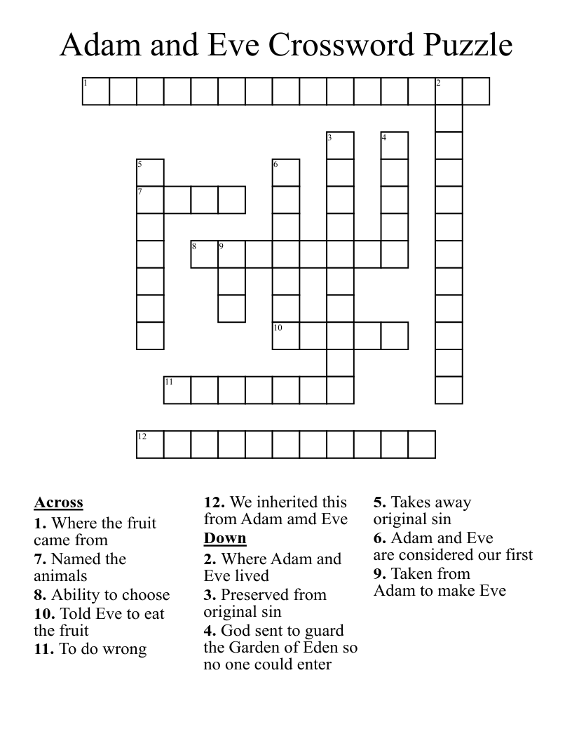 Adam And Eve Crossword Puzzle WordMint