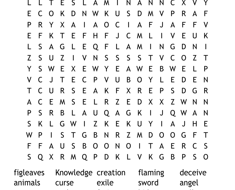 Adam And Eve Word Search WordMint