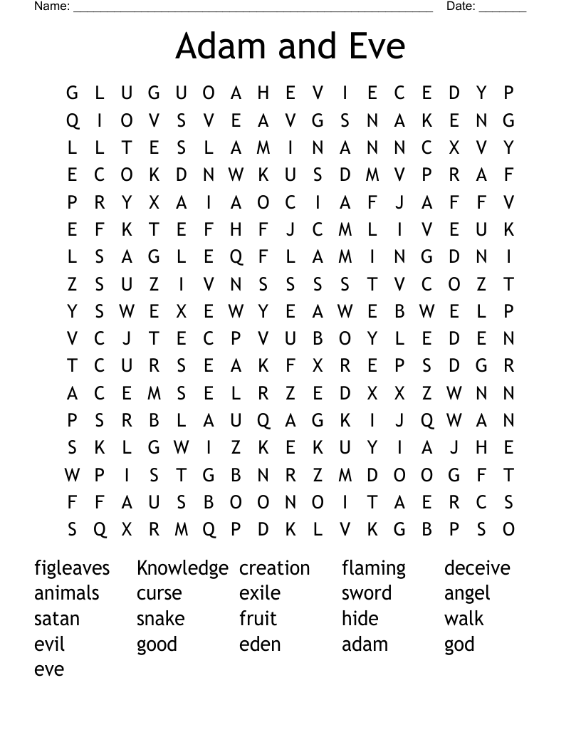 Adam And Eve Word Search WordMint