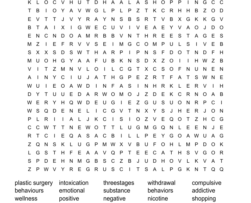 Addictive Behaviours Word Search WordMint