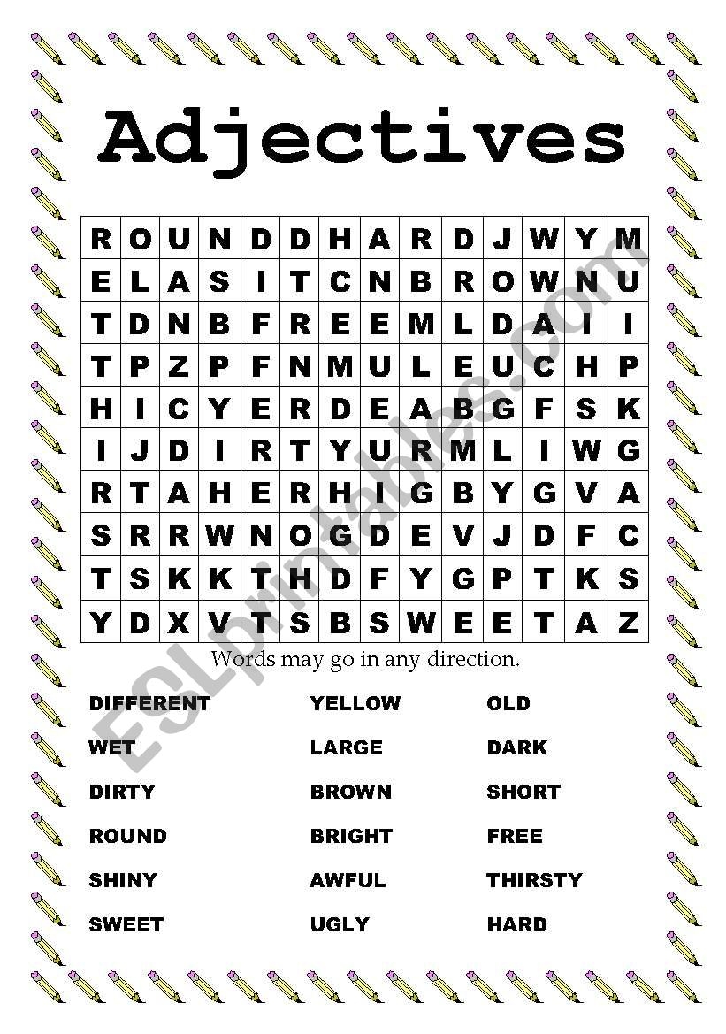 Adjective Word Search Printable