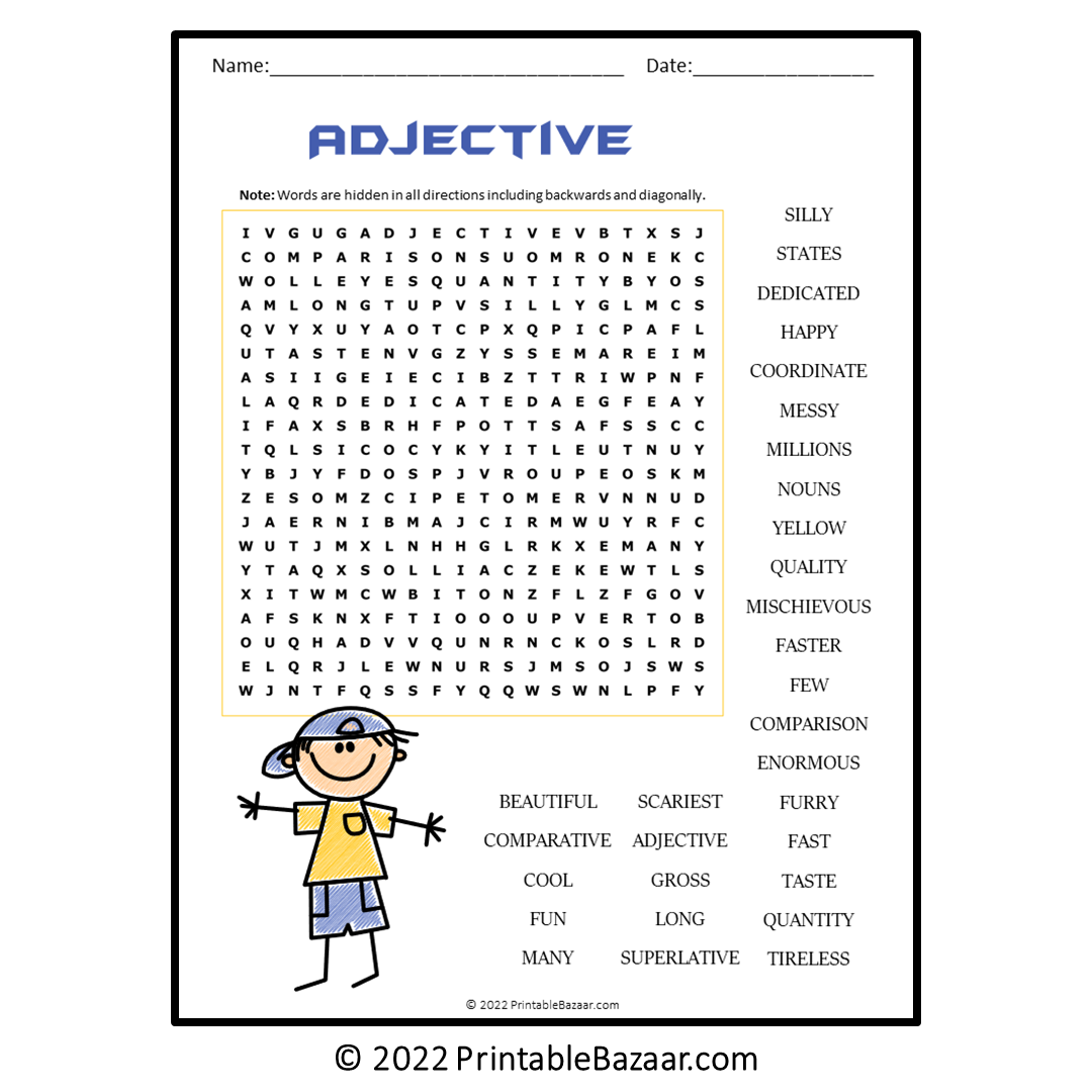 Adjective Word Search Puzzle Made By Teachers