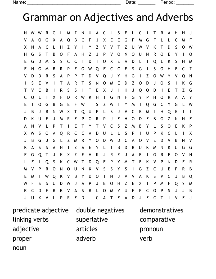 Adjectives And Adverbs Word Search WordMint
