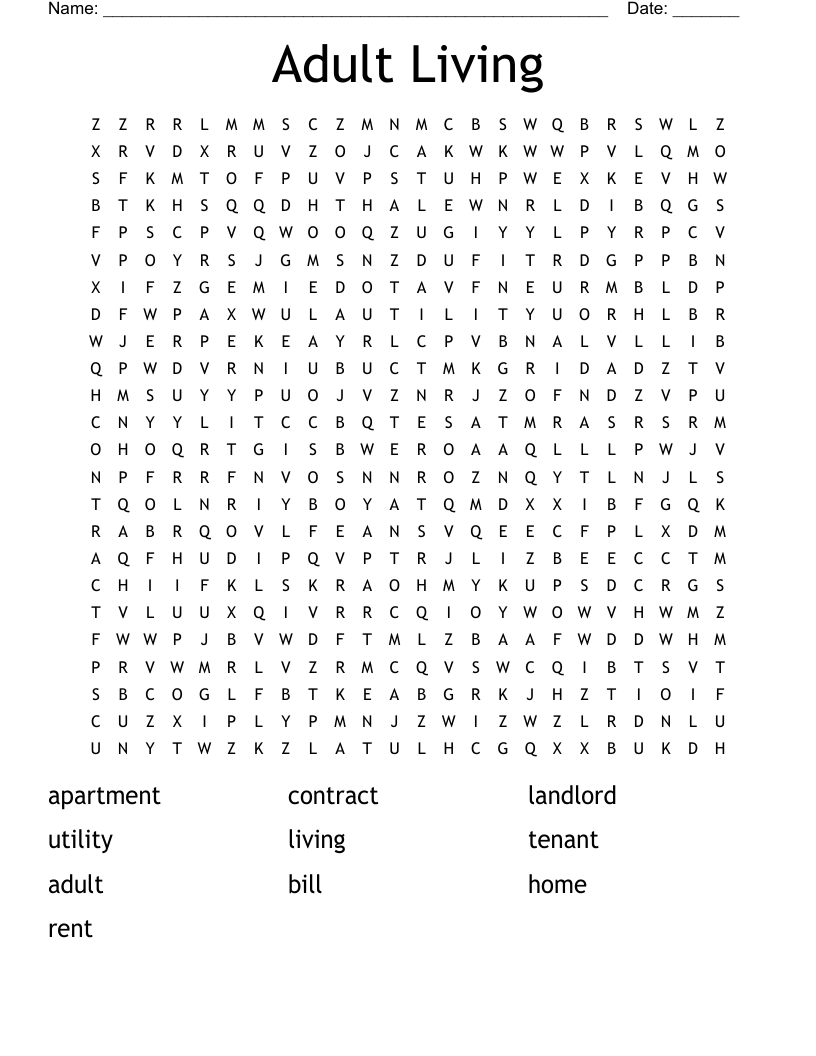 Adult Living Word Search WordMint