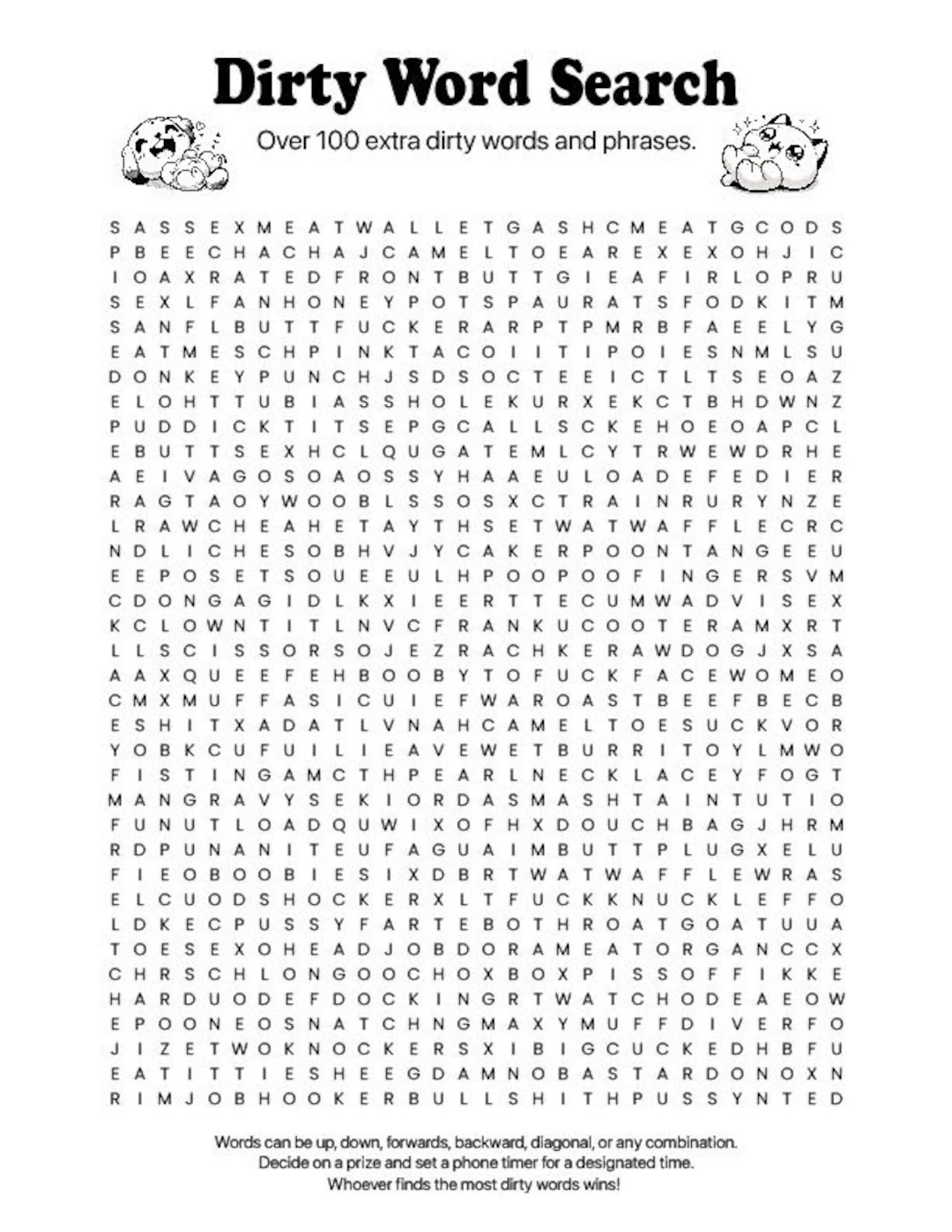 Adult Word Search Puzzle Over 100 Naughty Words Instant PDF JPG Download Fun And Hilarious Party Game Etsy
