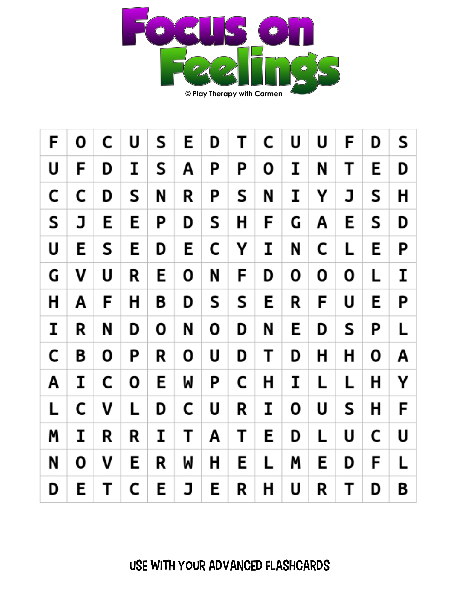 Advanced Focus On Feelings Printable Word Search Worksheets Library