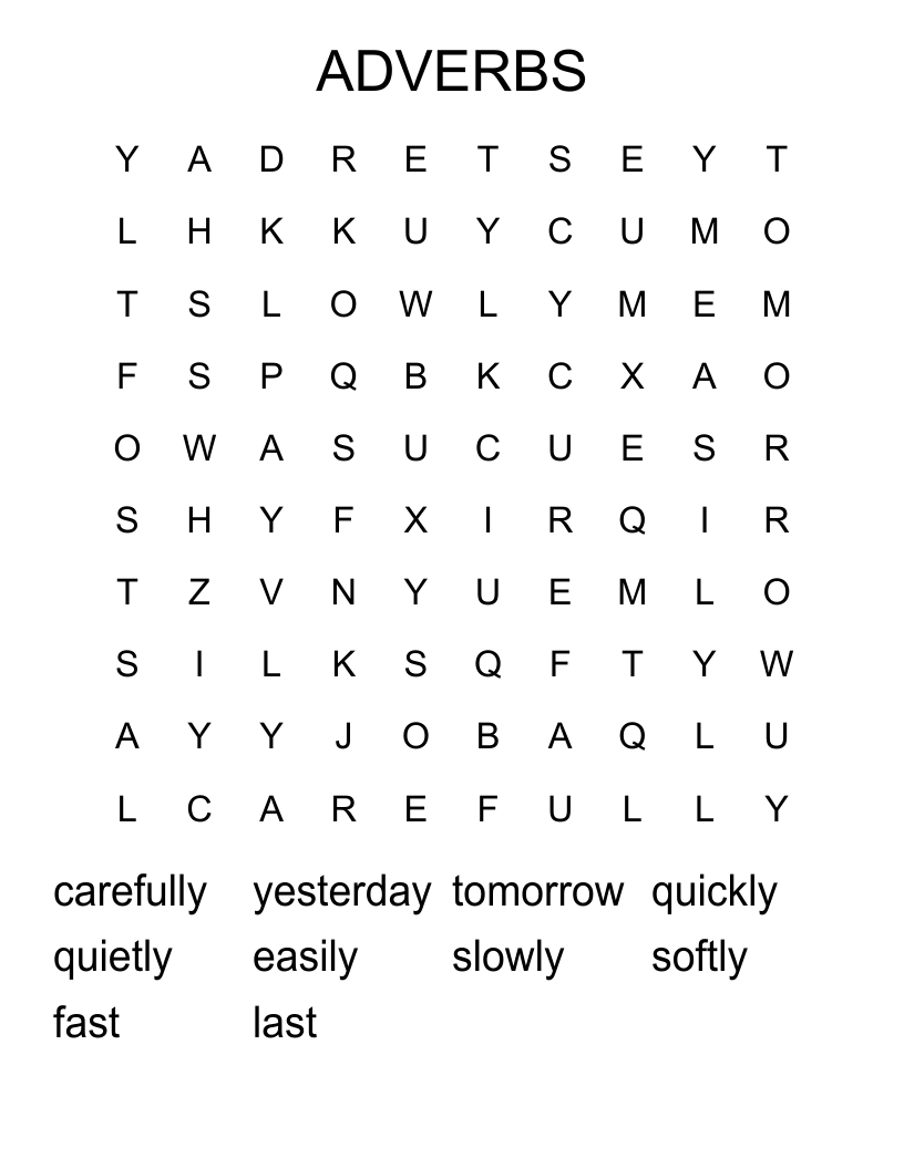 ADVERBS Word Search WordMint