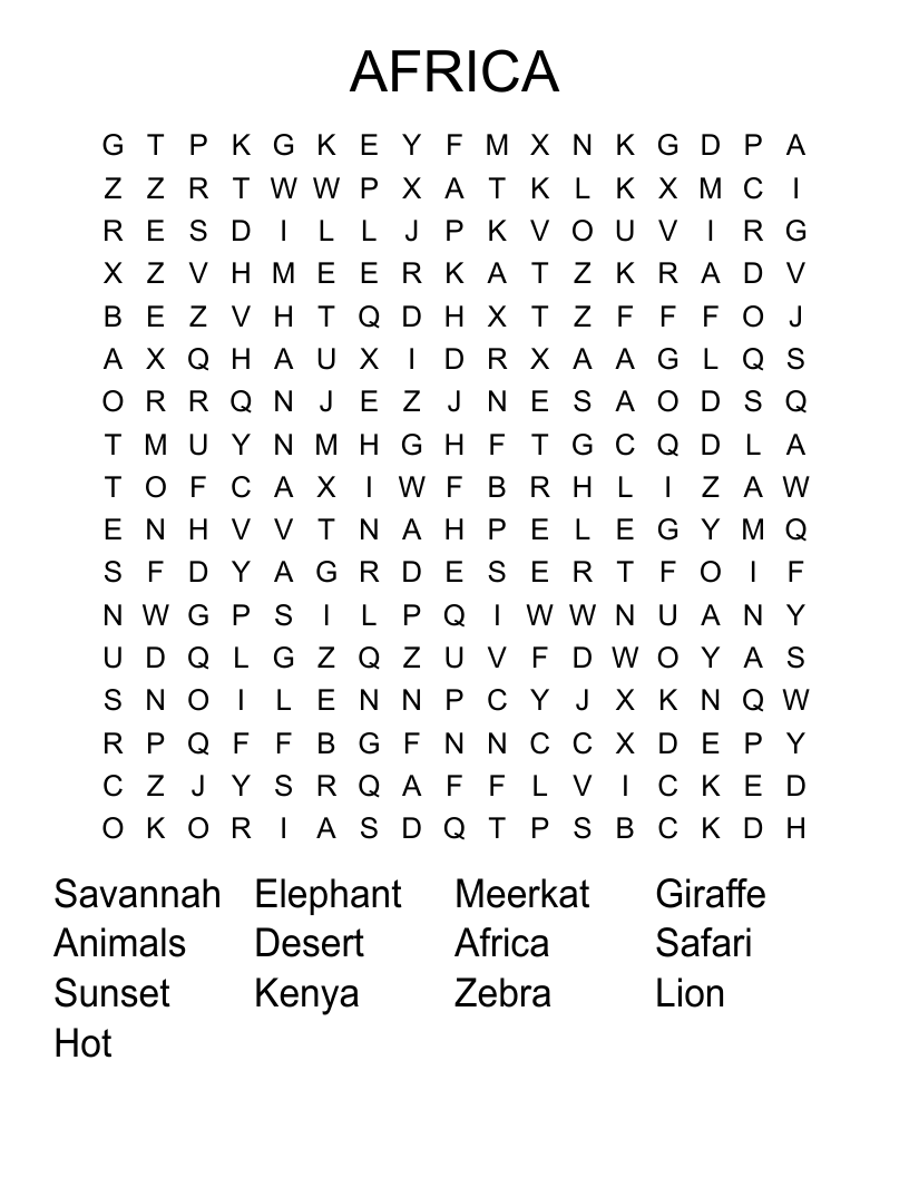 AFRICA Word Search WordMint