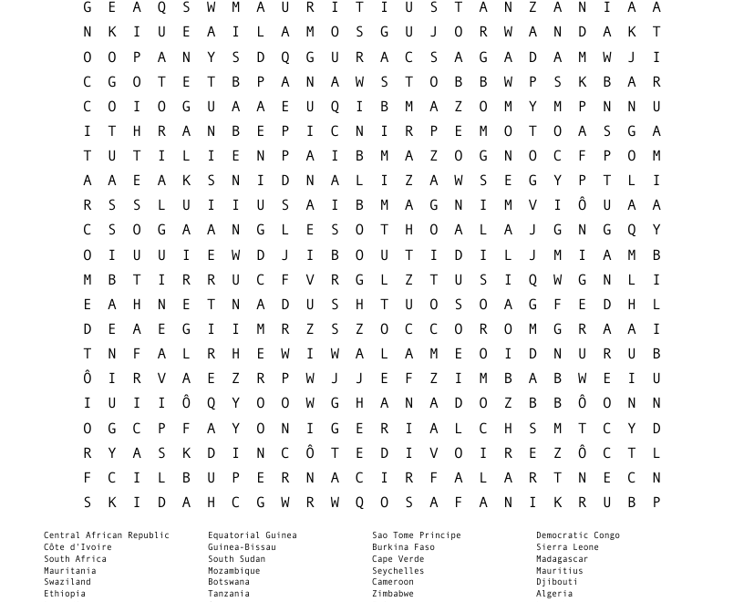 AFRICAN COUNTRIES Word Search WordMint