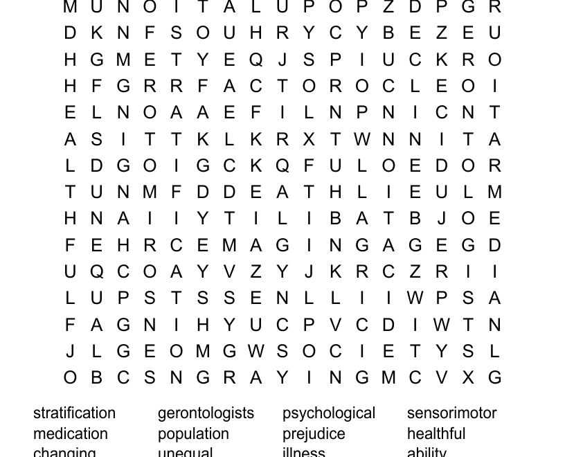Aging And The Elderly Word Search WordMint