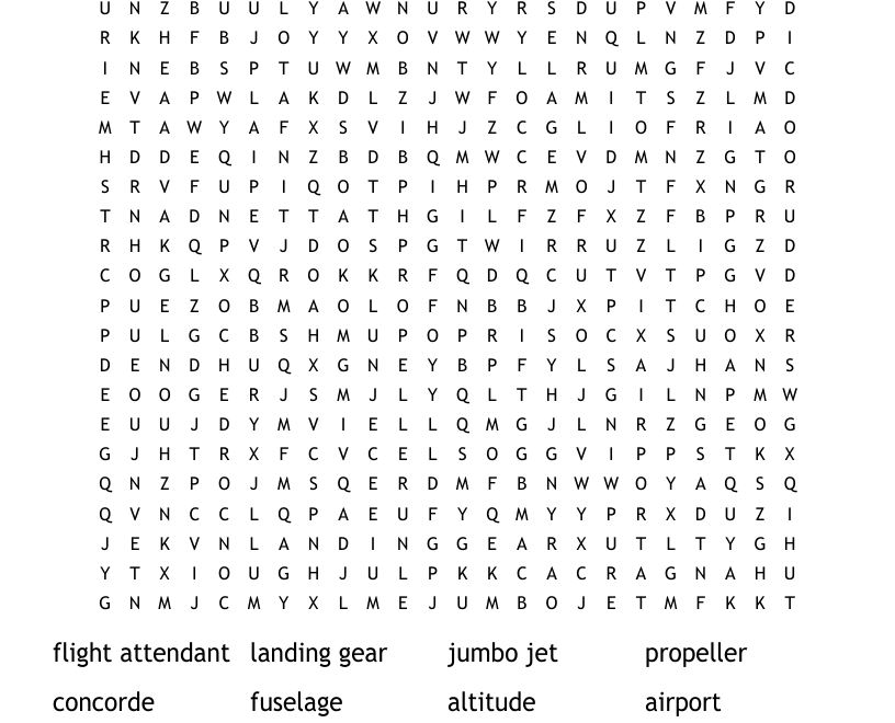 Airplanes Word Search WordMint