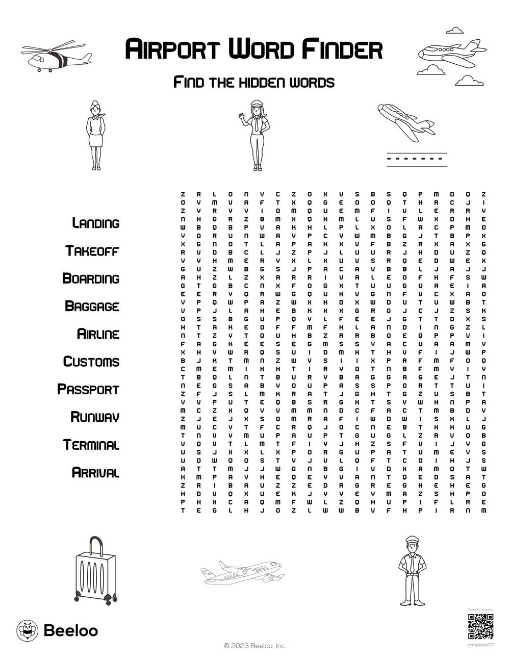 Airport themed Word Searches Beeloo Printable Crafts And Activities For Kids