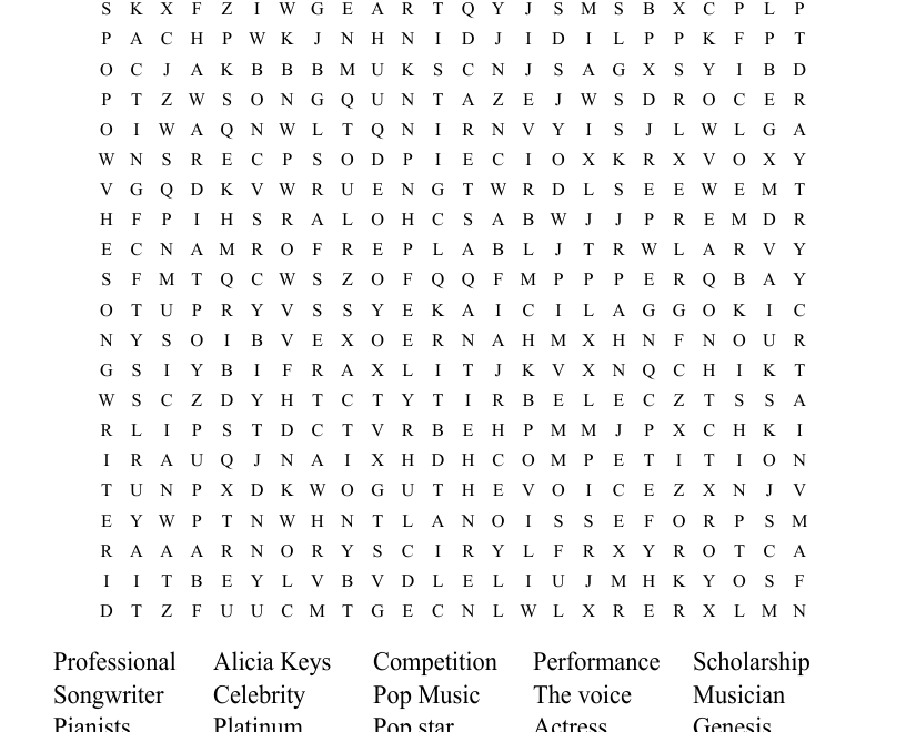Alicia Keys Word Search WordMint